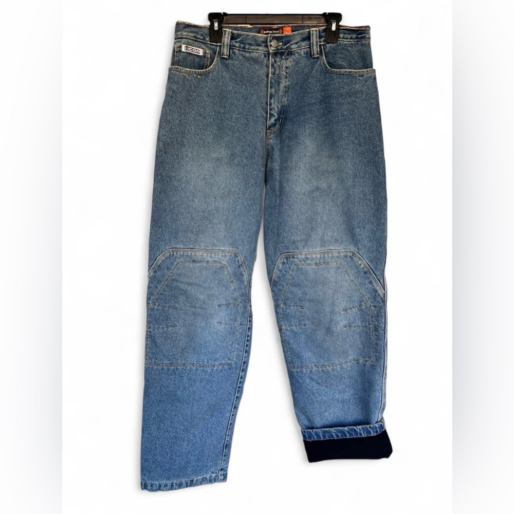 ICON Barrier Motorcycle Jeans Lined w ARAMID Reinforced Knees Sz 34x32.5measured